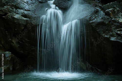 An awe-inspiring view of a magnificent waterfall  where water gracefully flows down the sides  A gentle waterfall forming a heart shape as it cascades  AI Generated