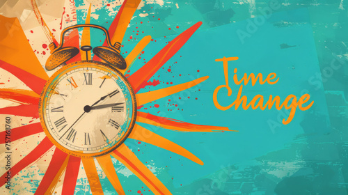 Illustration of a clock with written Time Change for daylight saving time background photo