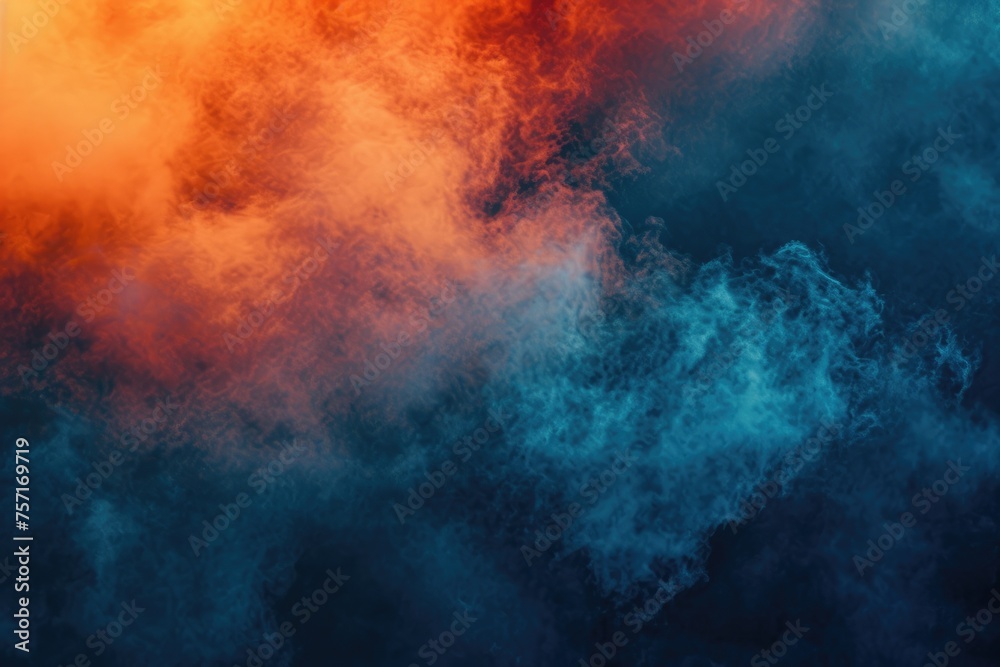Aerial View of an Orange and Blue Cloud, A gradient transition from midnight blue to fiery orange, infused with the representation of dreamy clouds, AI Generated