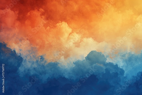 Blue and Orange Sky With Clouds  A Captivating Spectacle of Nature  A gradient transition from midnight blue to fiery orange  infused with the representation of dreamy clouds  AI Generated