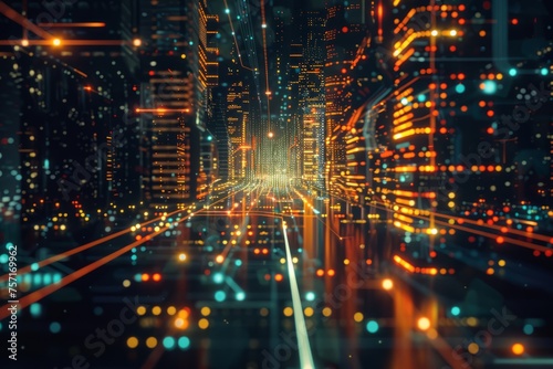 Futuristic Cyber Grid  Glitchy Matrix with Pulsating Lights