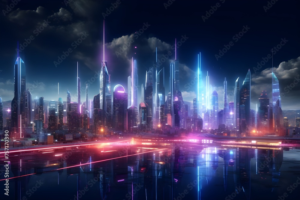 Neon Cityscape: A futuristic cityscape illuminated by neon lights, exuding a cyberpunk vibe and modern energy.

