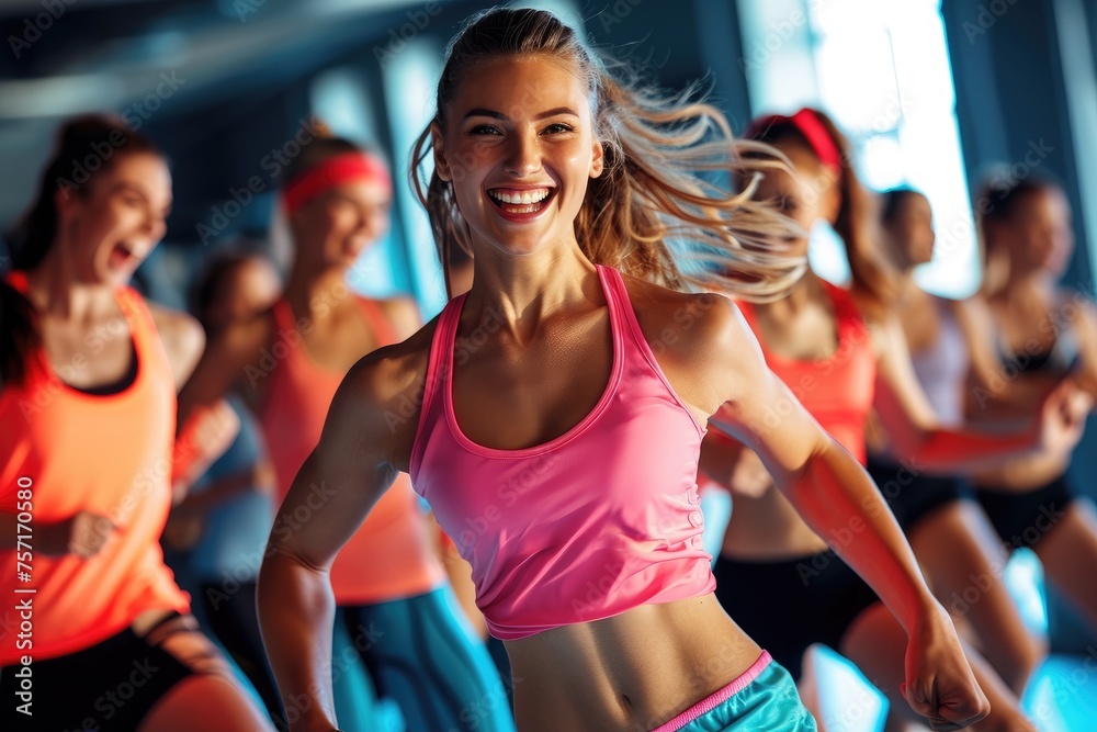 A diverse group of women actively participating in a dance class, learning different dance techniques and choreographies, A group of energetic people in a Zumba class at the gym, AI Generated A diverse group of women actively participating in a dance class, learning different dance techniques and choreographies, A group of energetic people in a Zumba class at the gym, AI Generated