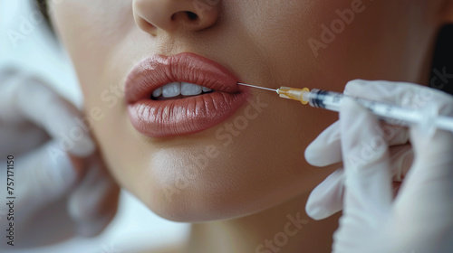 Lip correction treatment in a cosmetic beauty clinic, Lip fillers, Injectable treatment for fuller lips, Lip augmentation with fillers