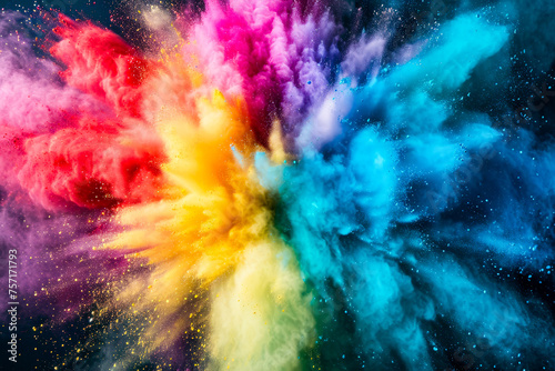 Colorful smoke or powder display featuring colors such as red and blue.