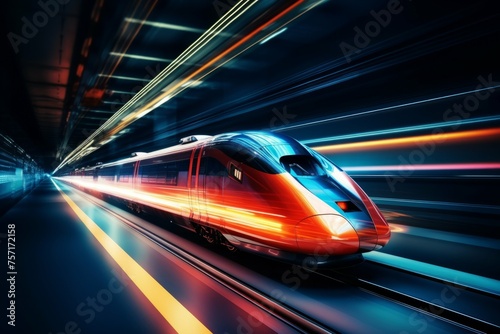 High-speed train passing through a tunnel.