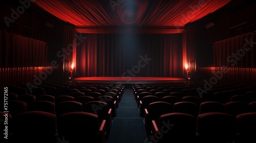 realistic view from the last rows on the light screen of the cinema, with modern design, in the dark