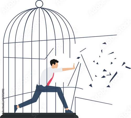 Courage to escape for freedom, get out of comfort zone to find new job, open mind or fly away for better life, hope and liberty concept,