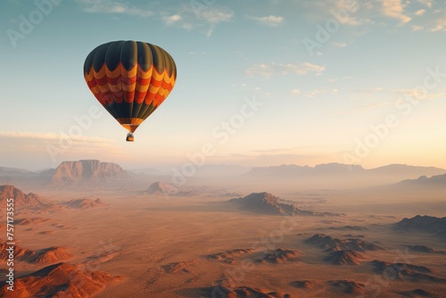 Hot air balloon over desert landscape at dawn © Michael Böhm