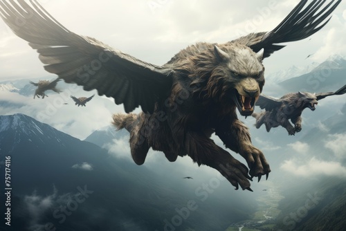 Chimeras flying over a mountain range
