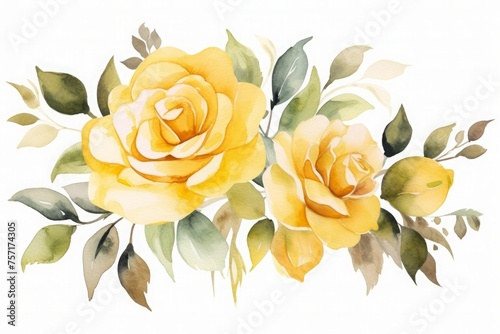 Fototapeta Naklejka Na Ścianę i Meble -  Watercolor yellow rose flower