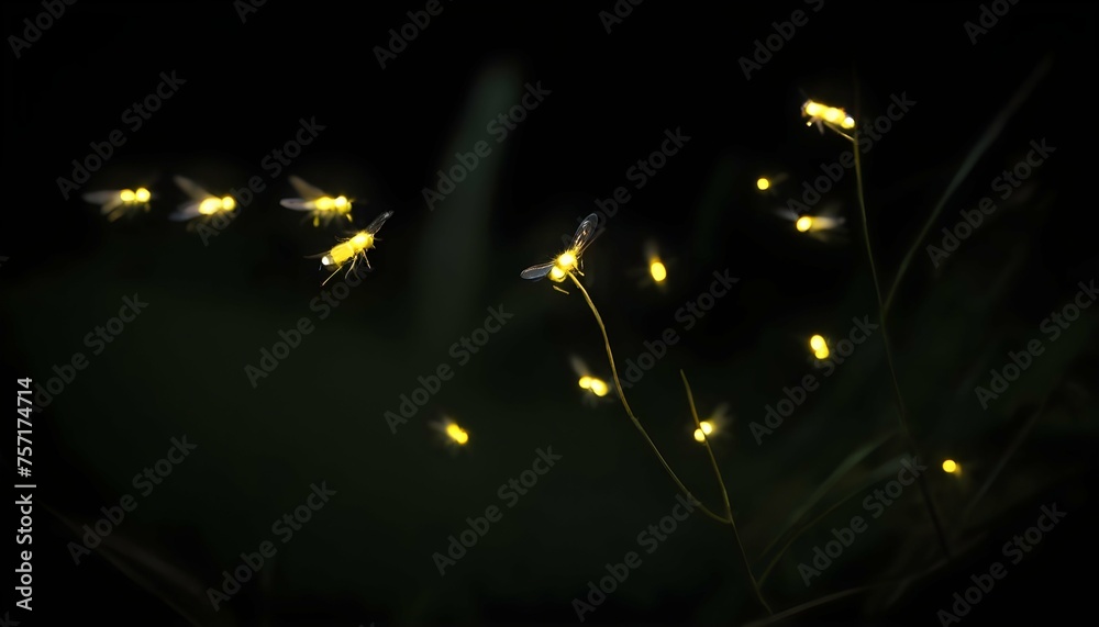 Fireflies Glowing Softly In The Darkness