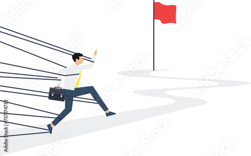 Trapped businessman struggling through red tape, Unable Move Freely

