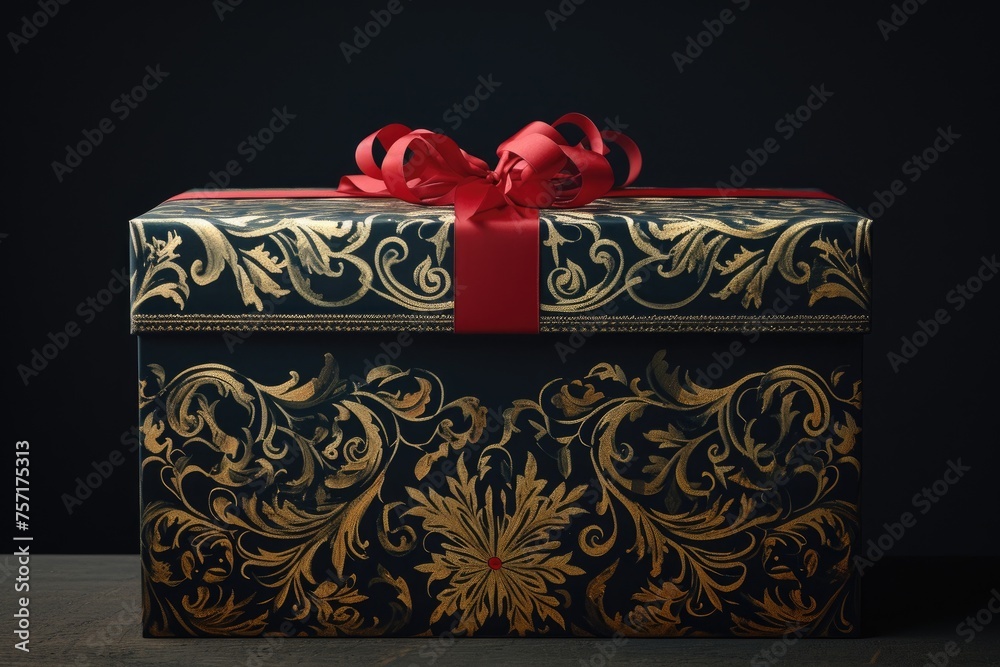 Black and Gold Gift Box With Red Bow - Elegant Present for Special ...