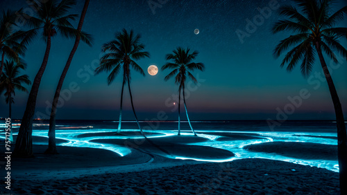 Night tropical landscape with sea
