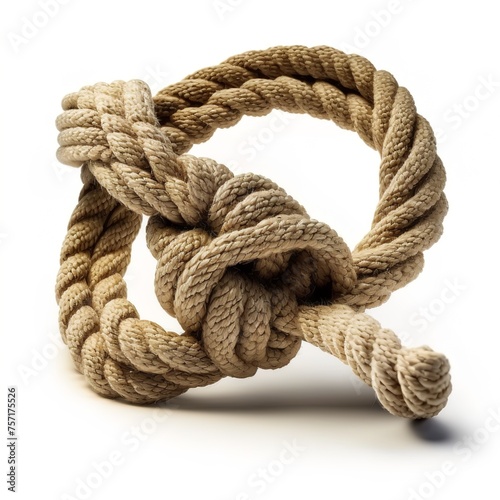 straight rope isolated on white Gordian knot color wire linked must be untied strong climbing cannot be cut tug of war worker safety Generative AI 