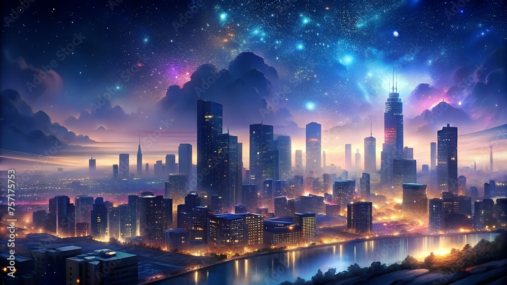Obraz premium Vibrant City Night Lights