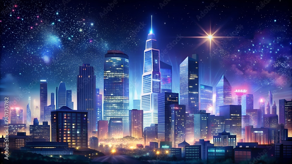 Vibrant Cityscape Illuminated at Night