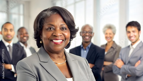 Portrait of Mature Black Businesswoman Leading a Diverse Corporate Team in the Office