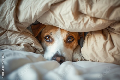 A very cute dog crawled under the covers and touchingly misses his owner.