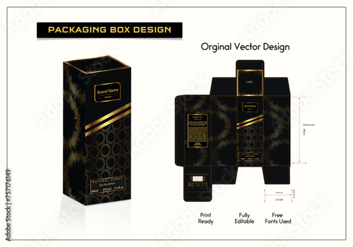 Luxury Packaging box design with Box dies line, 3d Box Mockup, icon, frames and Design elements, 3d Illustration, and Vector design Template.