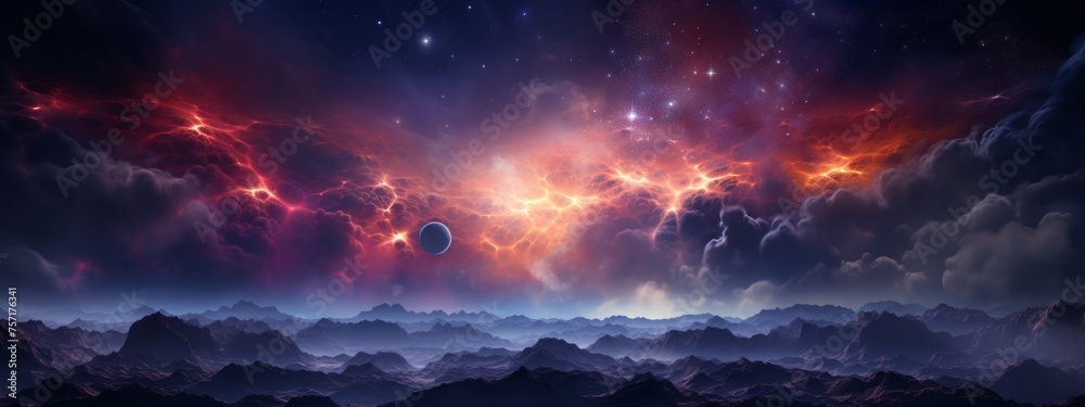 Beauty of deep space. Colorful graphics for background, like water waves, clouds, night sky, universe, galaxy, Planets,, Bright color - obrazy, fototapety, plakaty 