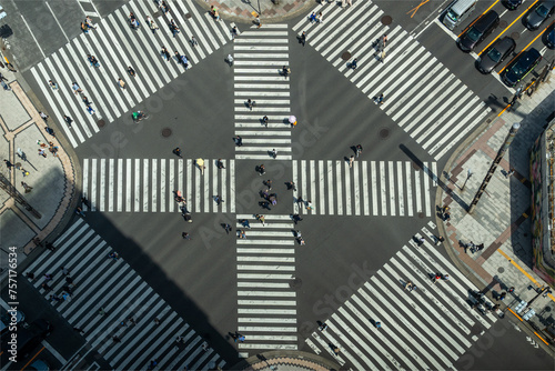 Canvas Print People crossing Ginza junction view from above, Chuo-ku, Tokyo, Japan