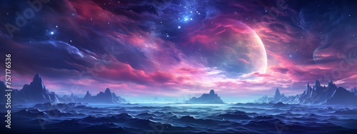 Beauty of deep space. Colorful graphics for background, like water waves, clouds, night sky, universe, galaxy, Planets,, Bright color © paisorn