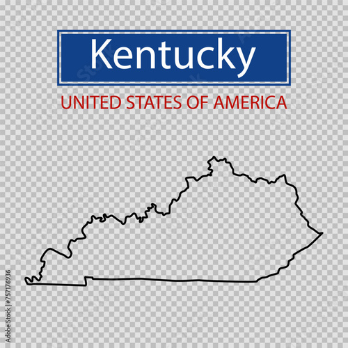 Kentucky state outline map on a transparent background, United States of America line icon, map borders of the USA Kentucky state.