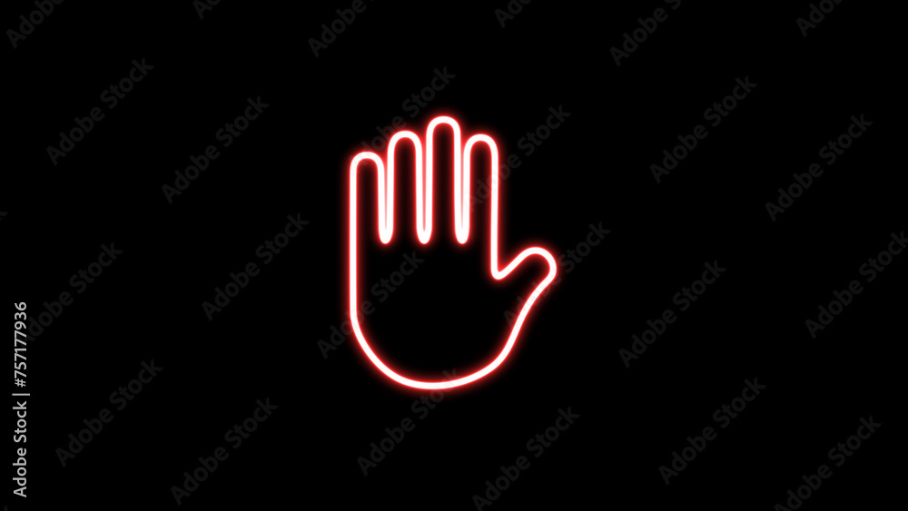 Neon line Stop hand sign icon. Do not enter stop red sign with hand icon. Prohibition sign. Stop sign isolated. Neon line Stop hand sign icon. Do not enter stop red sign with hand icon. Prohibition sign. Stop sign isolated.