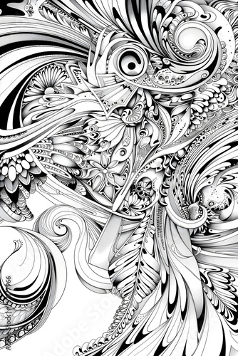 A mesmerizing, intricate abstract composition that is full of dynamic shapes and textures, coloringpage photo