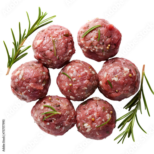 Raw meatballs top view isolated on transparent background