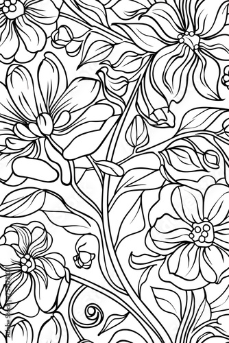 Wallpaper Mural Captivating artwork with bold, outlined flowers creating a stunning, modern black and white floral pattern, coloringpage Torontodigital.ca