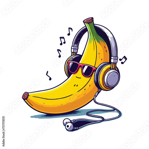 banana listening to music vector t shirt design for print.