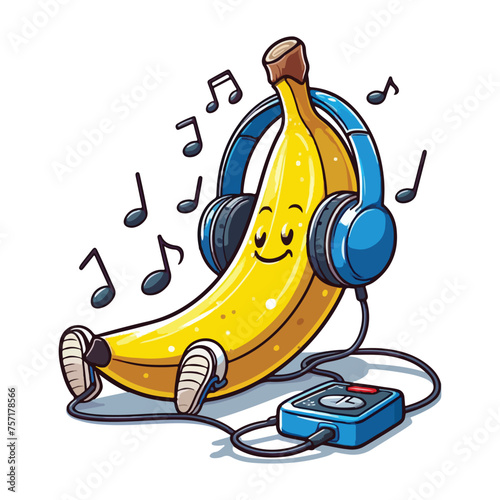 banana listening to music vector t shirt design for print.