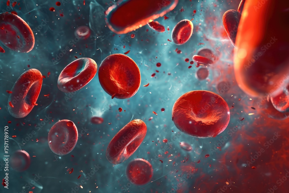 Group of Red Blood Cells Floating in the Vastness of Space, A ...