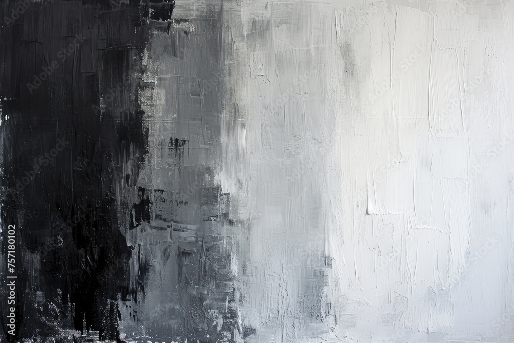 Fototapeta premium A captivating black and white painting displayed prominently on a clean white wall, A monochromatic scale of whites, grays, and blacks, AI Generated