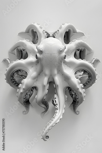 Realistic 3D digital render of an octopus in high detail, evoking mystery and the beauty of marine life