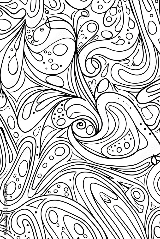 Intricate patterns of swirls and droplets in a monochromatic abstract design, ideal for backgrounds and textures