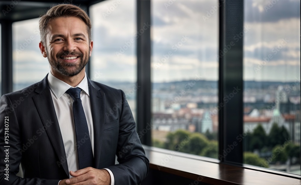 businessman standing with smiley face looking at camera happy businessman standing with smiley face looking at camera happy