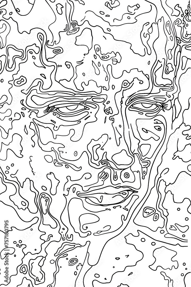Fototapeta premium A complex network of lines that forms an abstract face, playing with the viewer's mind through illusion