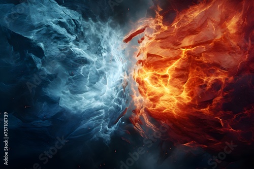 Fire and Ice: Contrasting elements of fire and ice, creating a visually striking and symbolic composition.
