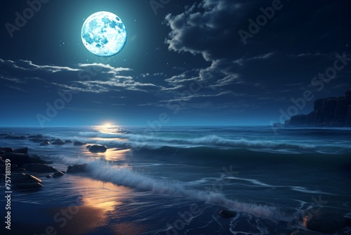 a moon over a beach