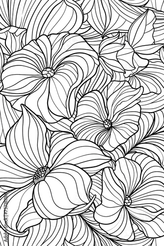 Intricate floral design featuring detailed blooming flowers for coloring or decoration