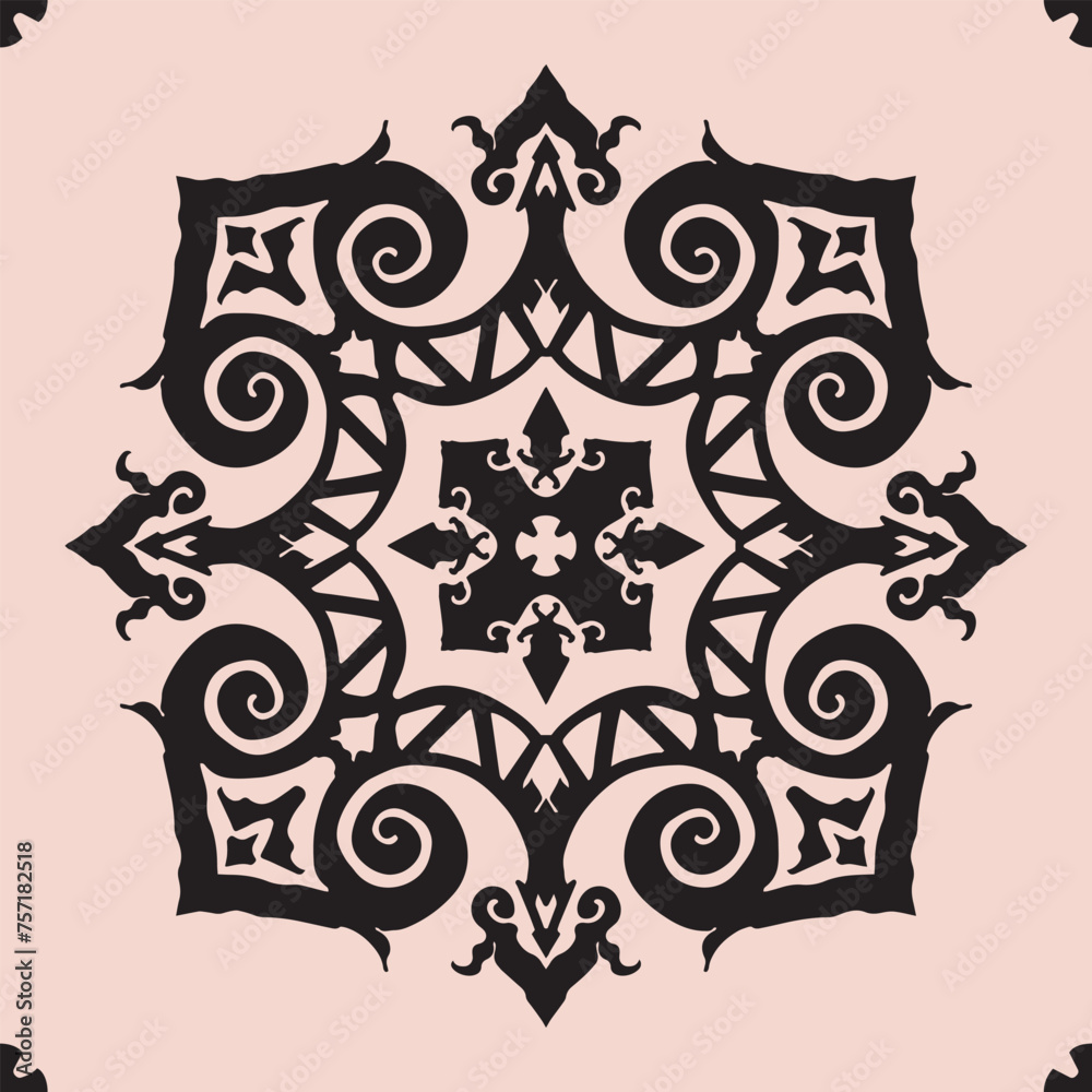 Flower seamless pattern black color and light brown background number 1