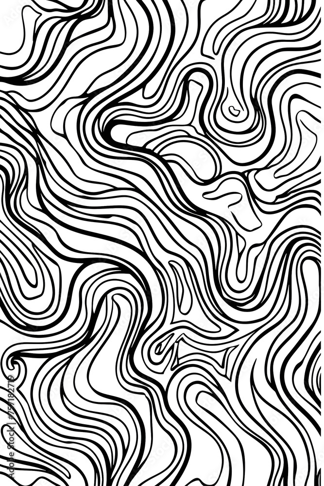 Simplistic yet mesmerizing pattern of lines flowing like gentle waves, symbolizing rhythm and motion in black and white
