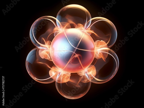 Render a detailed representation of an individual atom with its nucleus and surrounding electron cloud