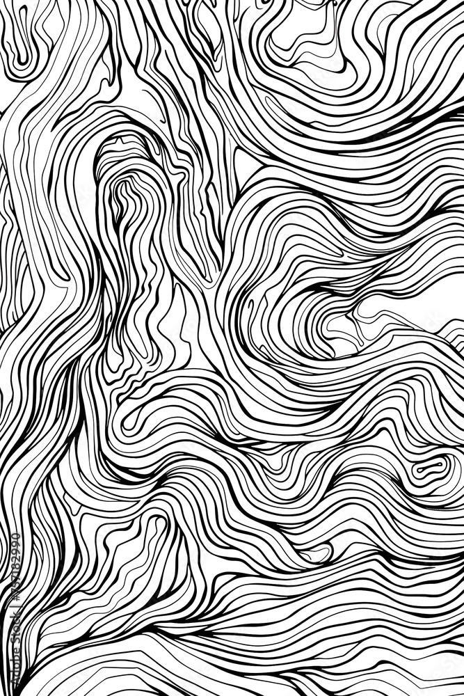 Artistic texture with a dynamic arrangement of organic wavy lines creating a sense of movement in a black and white palette