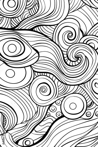 Abstract artwork with bold swirls and circles creating a playful and hypnotic pattern