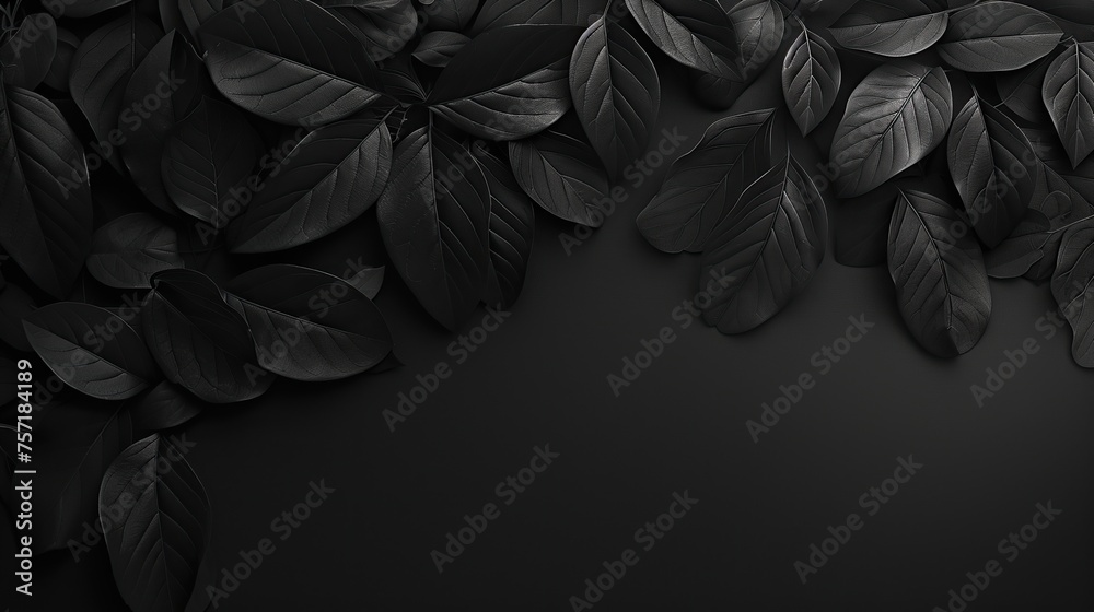This serene image displays dark botanical shadows against a matte black background, ideal for minimalist design themes or as a subtle, organic backdrop.